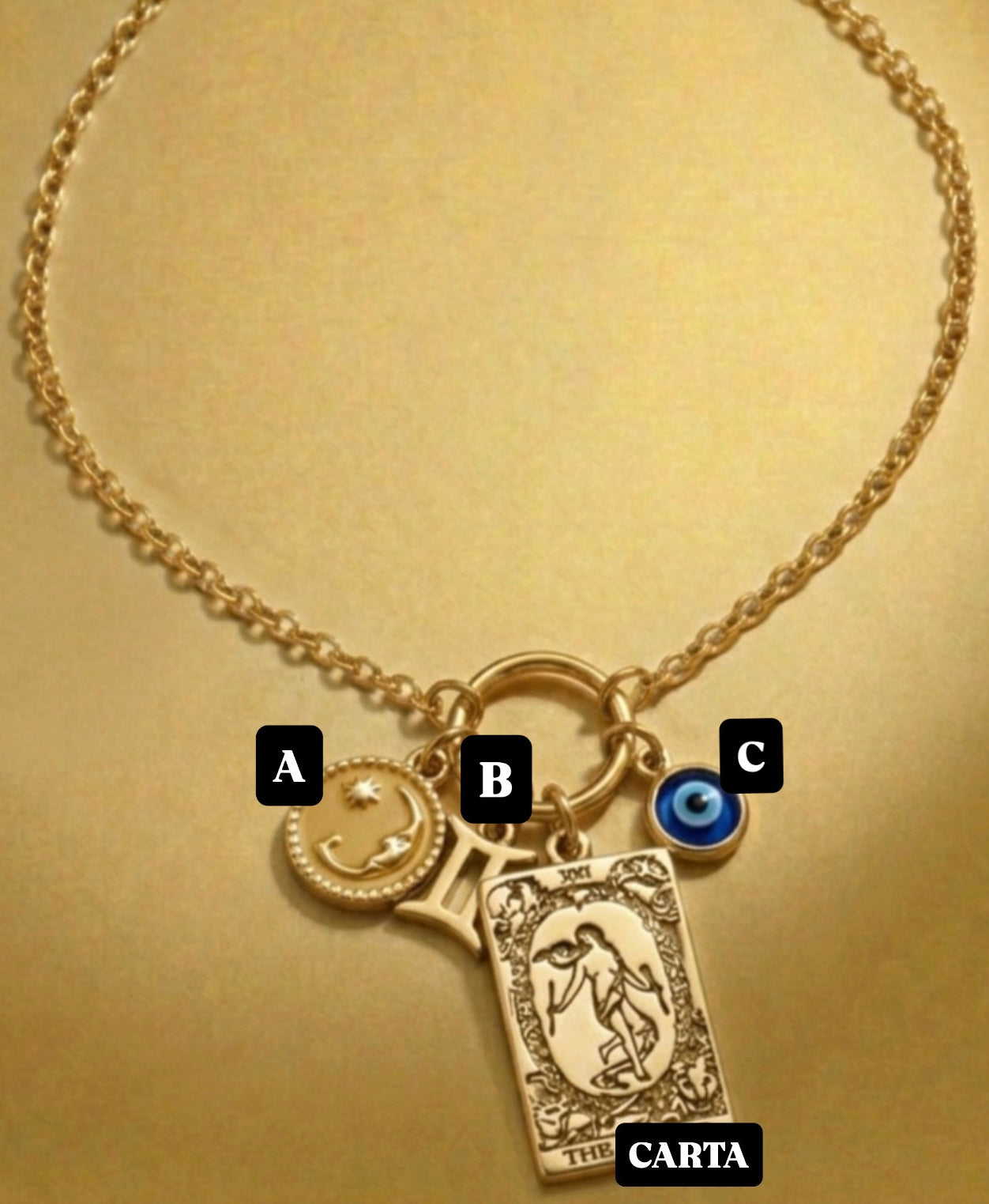 Collana Tarocchi Personalizzata con 3 Charm - Oro