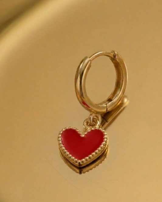 Orecchino Cuore Rosso - Oro